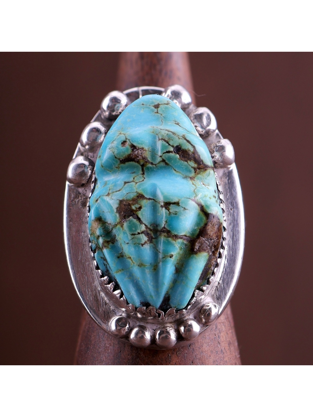 Vintage Zuni Bernard & Alice Homer Carved Turquoise Single Frog Fetish Ring